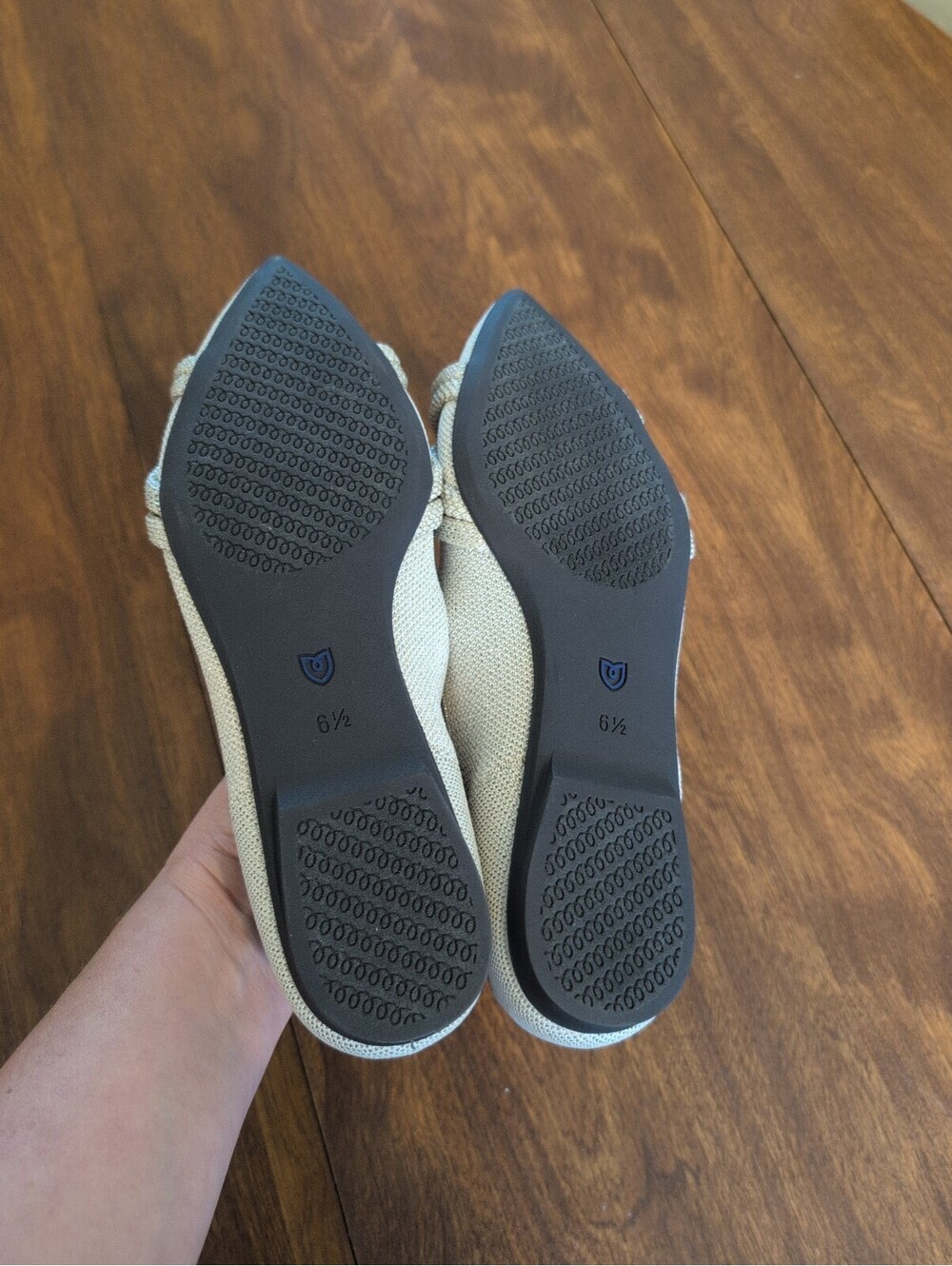 Rothy's The Knot Point Ecru Bow Metallic Diamond Ballet Flats 6.5 Minimalist - Picture 7 of 9